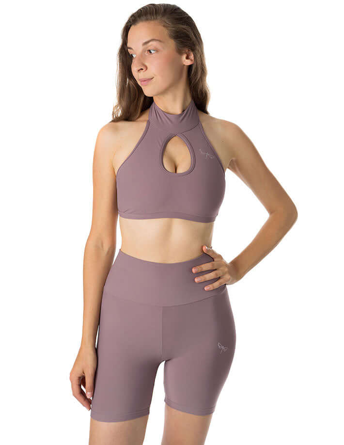 High neck sports bra Terri | Sports bra | Color: lilac | Women's sports bra | Dragonfly Pole Dance Clothes and Bikram Hot Yoga Outfit