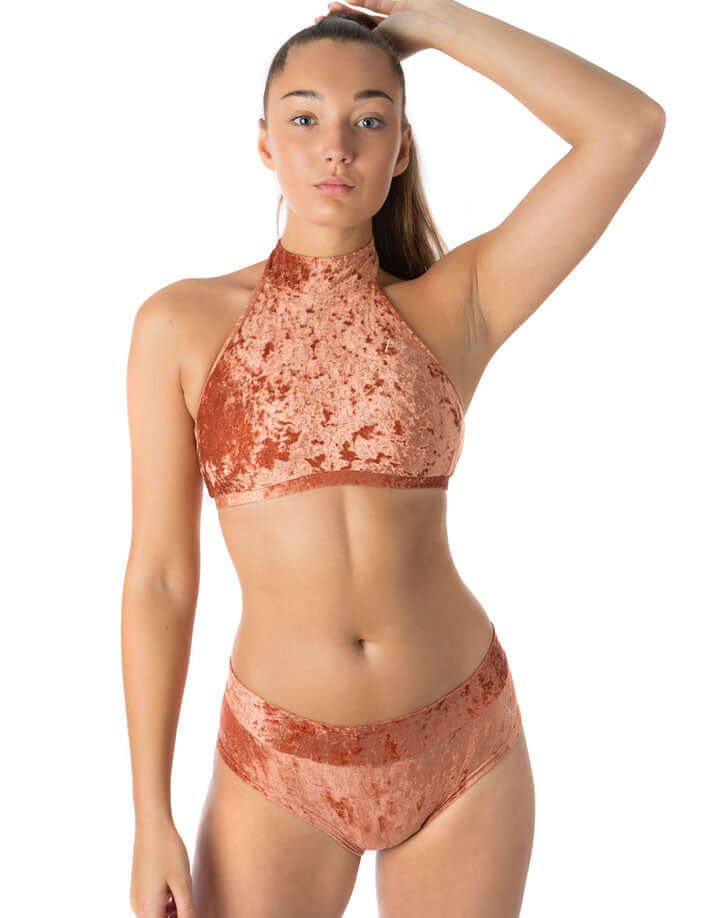 Velvet halter top Lisette | Sports bra | Color: purple velvet | Women's sports bra | Dragonfly Pole Dance Clothes and Bikram Hot Yoga Outfit