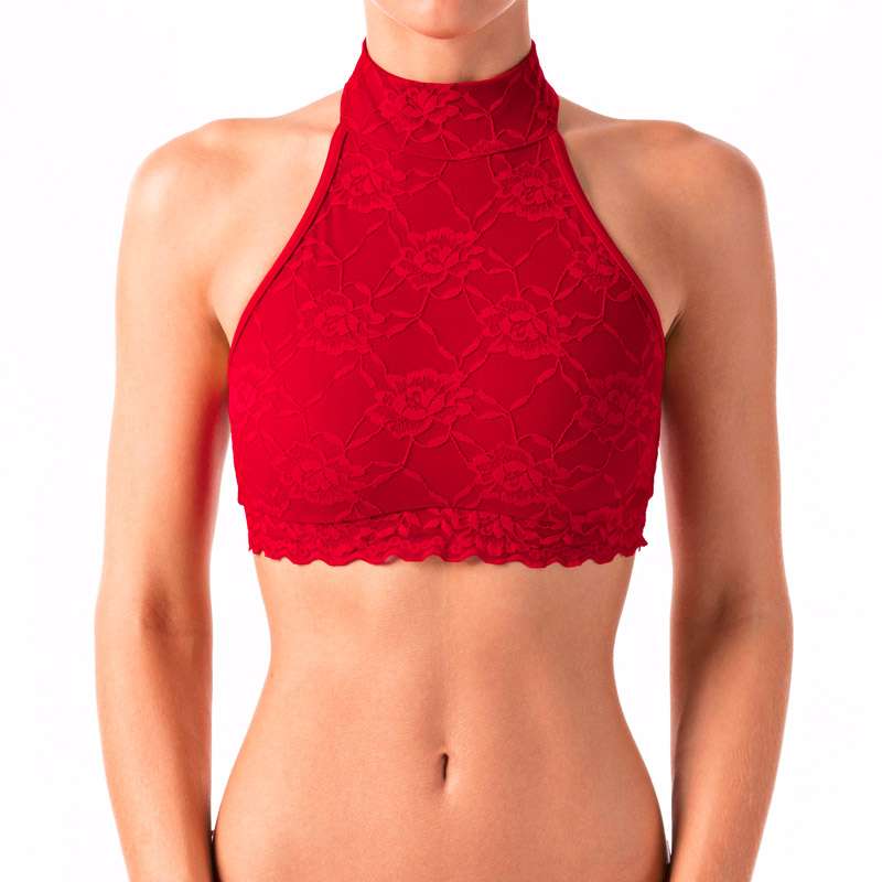 Lace sports bra Lisette | Sports bra | Color: red lace | Women's sports bra | Dragonfly Pole Dance Clothes and Bikram Hot Yoga Outfit