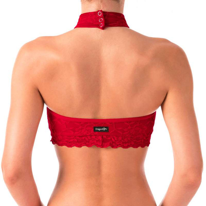 Lace sports bra Lisette | Sports bra | Color: red lace | Women's sports bra | Dragonfly Pole Dance Clothes and Bikram Hot Yoga Outfit