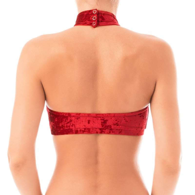 Velvet halter top Lisette | Sports bra | Color: purple velvet | Women's sports bra | Dragonfly Pole Dance Clothes and Bikram Hot Yoga Outfit