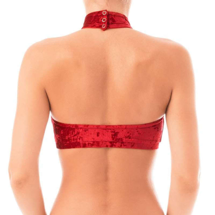 Velvet halter top Lisette | Sports bra | Color: purple velvet | Women's sports bra | Dragonfly Pole Dance Clothes and Bikram Hot Yoga Outfit