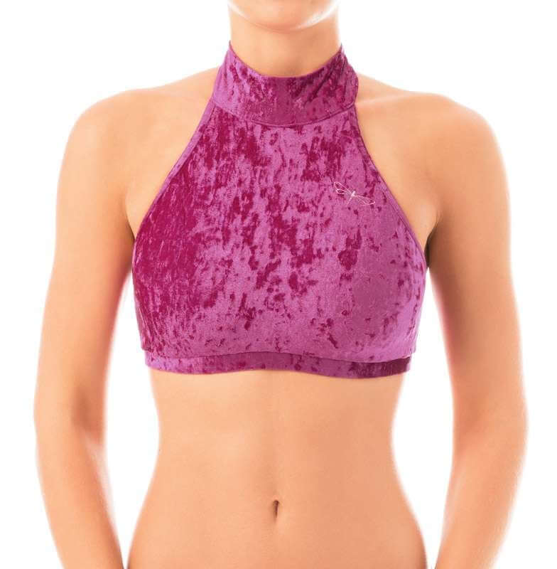 Velvet halter top Lisette | Sports bra | Color: purple velvet | Women's sports bra | Dragonfly Pole Dance Clothes and Bikram Hot Yoga Outfit