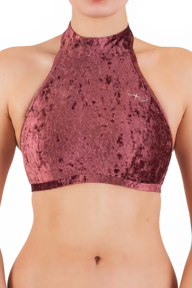 Brassiere en velours | Sports bra | Color: amaranth velvet | Women's sports bra | Dragonfly Pole Dance Clothes and Bikram Hot Yoga Outfit