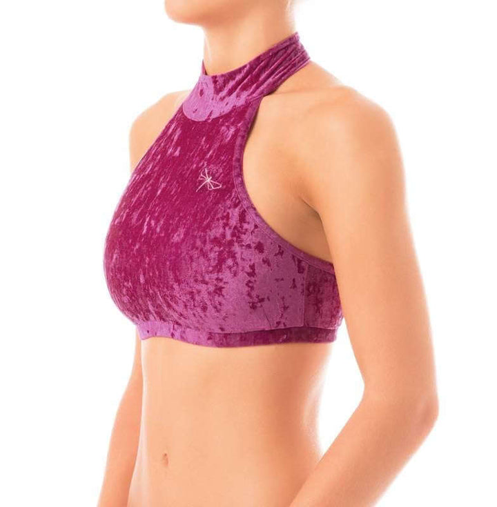 Velvet halter top Lisette | Sports bra | Color: purple velvet | Women's sports bra | Dragonfly Pole Dance Clothes and Bikram Hot Yoga Outfit