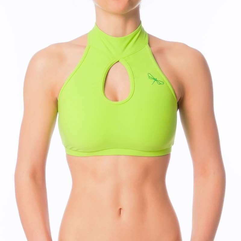 High neck sports bra Terri | Sports bra | Color: lime | Women's sports bra | Dragonfly Pole Dance Clothes and Bikram Hot Yoga Outfit