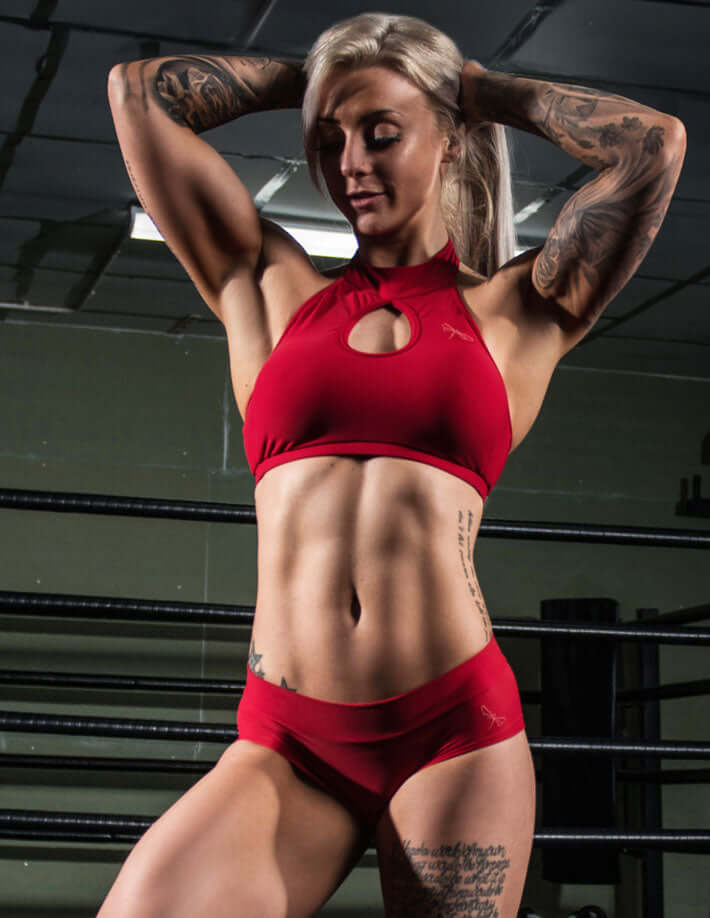 High neck sports bra Terri | Sports bra | Color: red | Women's sports bra | Dragonfly Pole Dance Clothes and Bikram Hot Yoga Outfit