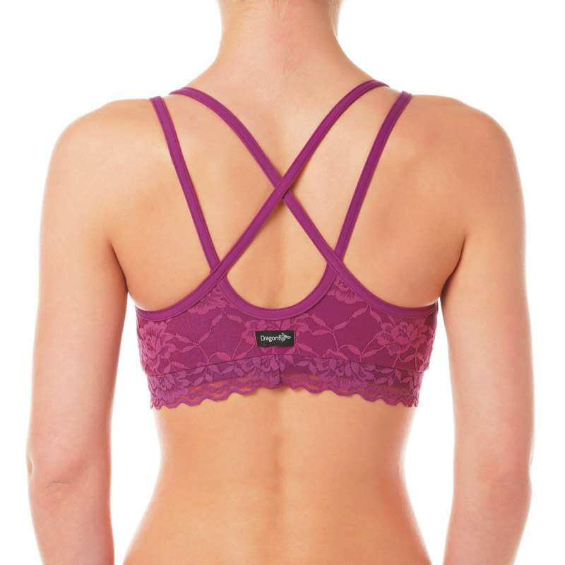 Brassière de sport en dentelle - vue arrière avec dos croisé et dentelle italienne, idéale pour danseuses de pole dance.