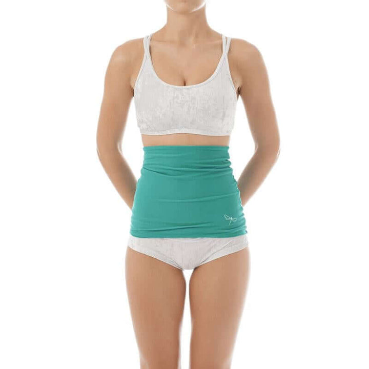 Chauffe-dos pour l’échauffement et le stretching, modèle en turquoise et blanc, parfait pour les danseurs.