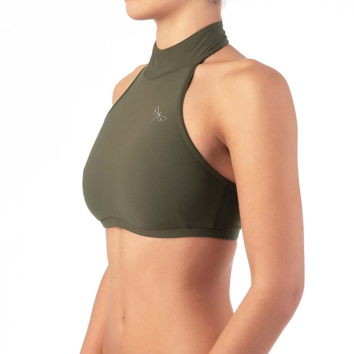 Halter sports bra Lisette | Halter Neck Sports bra | Color: petrol | Women's sports bra | Dragonfly Pole Dance Clothes and Bikram Hot Yoga Outfit