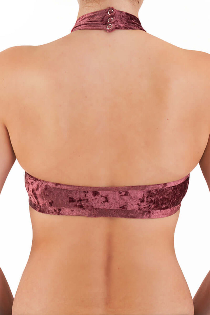 Velvet halter top Lisette | Sports bra | Color: purple velvet | Women's sports bra | Dragonfly Pole Dance Clothes and Bikram Hot Yoga Outfit