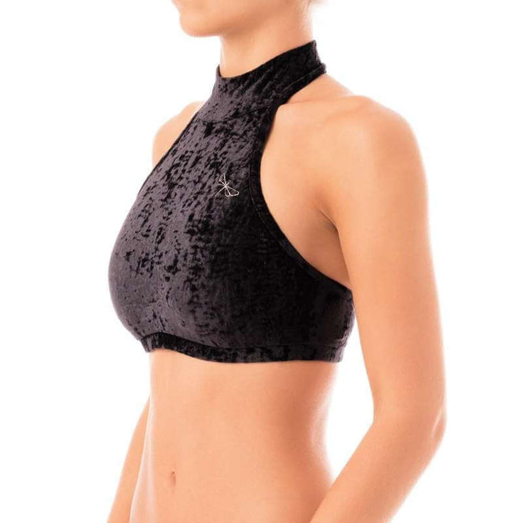 Velvet halter top Lisette | Sports bra | Color: purple velvet | Women's sports bra | Dragonfly Pole Dance Clothes and Bikram Hot Yoga Outfit