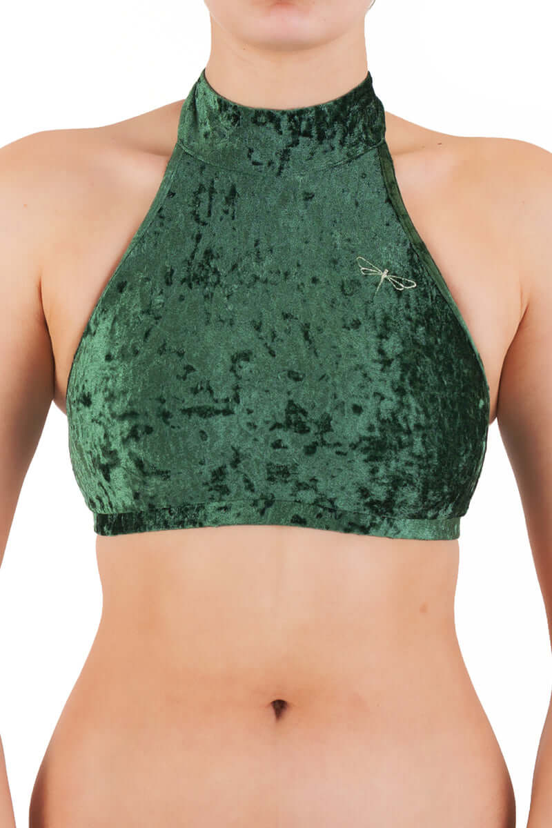 Velvet halter top Lisette | Samt Neckholder Sport Top | Color: purple velvet | Women's sports bra | Dragonfly Pole Dance Clothes and Bikram Hot Yoga Outfit